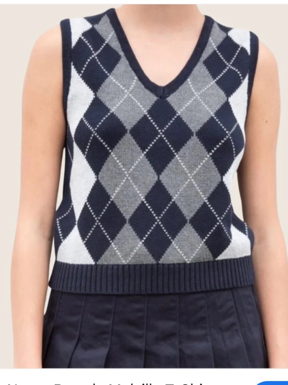 Brandy Melville Navy & Gray Argyle V-Neck Sweater Vest